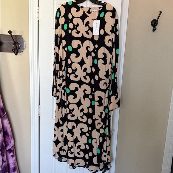 Marimekko Dresses & Skirts - Marimekko Black & Cream Keho Pieni Maxi Dress with Green Accents 46 NEW NWT
